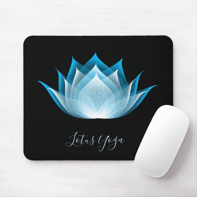 Black Blue Lotus Moiré Drawing Flower Graphic Yoga Mouse Pad (With Mouse)