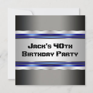Black Blue Mans 40th Birthday Party Invitation