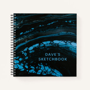 Black Blue Marble Artist Sketchbook with Name Notebook