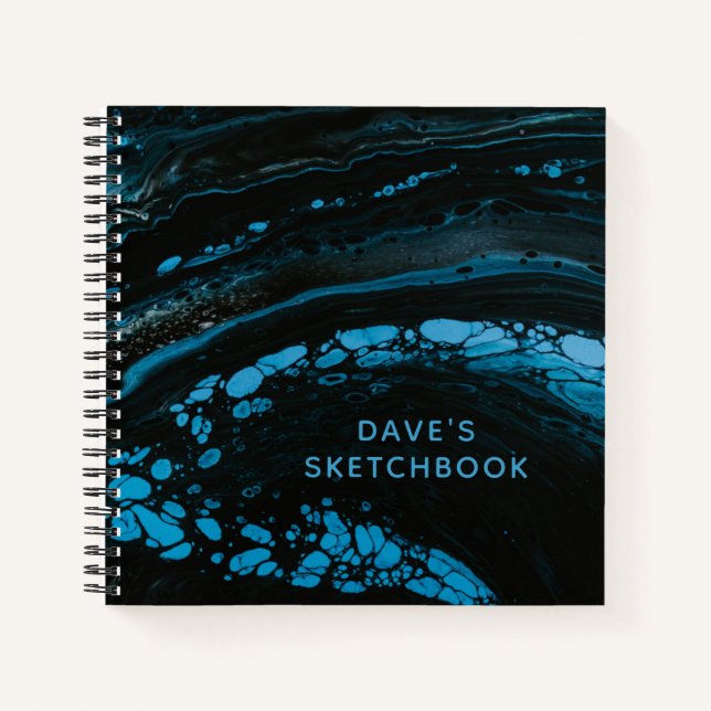 Black Blue Marble Artist Sketchbook with Name Notebook (Front)