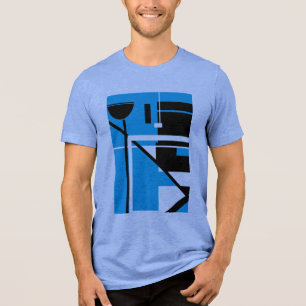 Black Blue MCM-inspired Geometric Shapes Abstract Tri-Blend Shirt