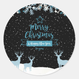Black Blue Merry Christmas Clasic Round Sticker