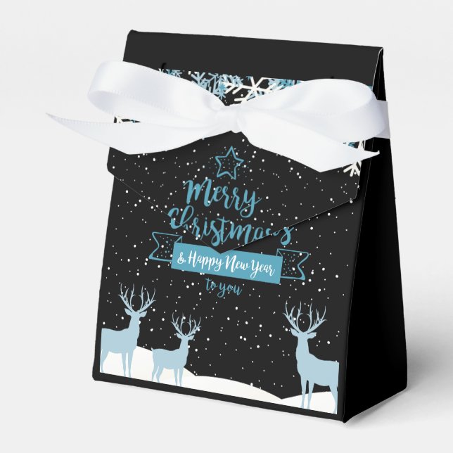 Black Blue Merry Christmas Favor Box (Front Side)