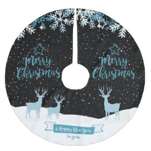 Black Blue Merry Christmas Tree Skirt