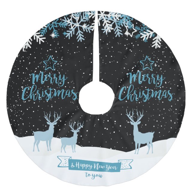 Black Blue Merry Christmas Tree Skirt (Front)