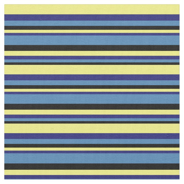 Black, Blue, Midnight Blue, and Yellow Lines Fabric (Close Up)