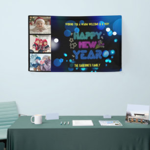 Black & Blue Midnight Sparkle Neon Glow New Year  Banner