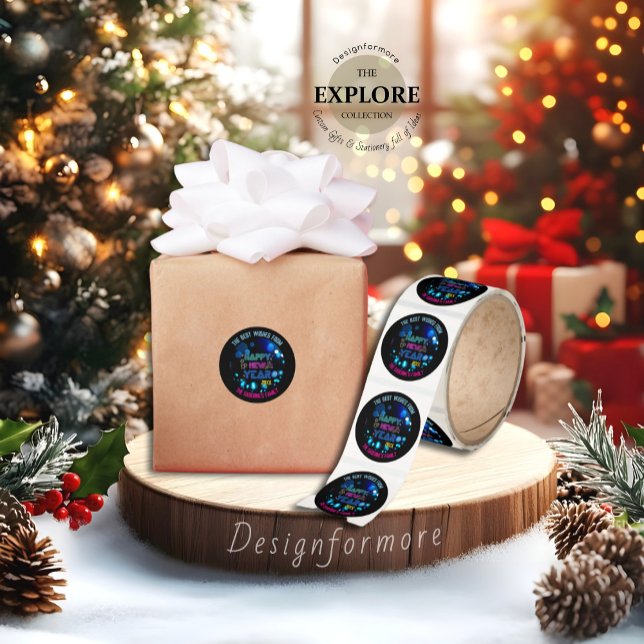 Black & Blue Midnight Sparkle Neon Glow New Year  Classic Round Sticker (Creator Uploaded)