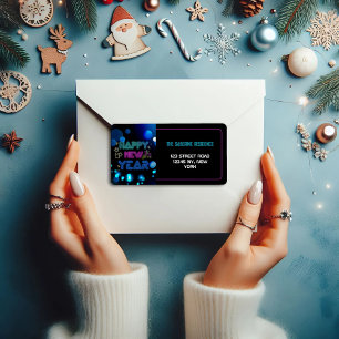 Black & Blue Midnight Sparkle Neon Glow New Year Label