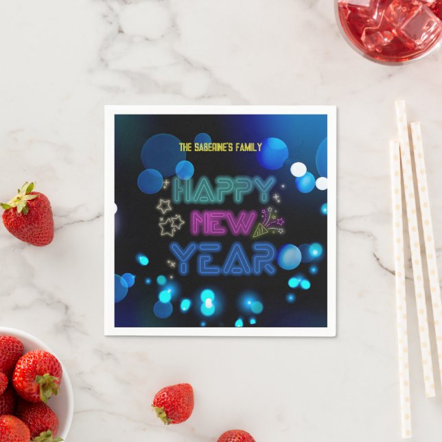 Black & Blue Midnight Sparkle Neon Glow New Year  Napkins (Insitu)