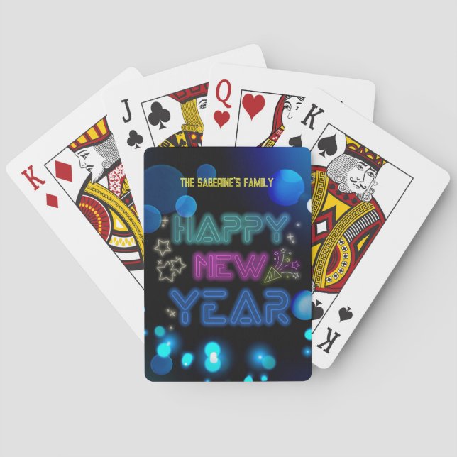 Black & Blue Midnight Sparkle Neon Glow New Year  Poker Cards (Back)