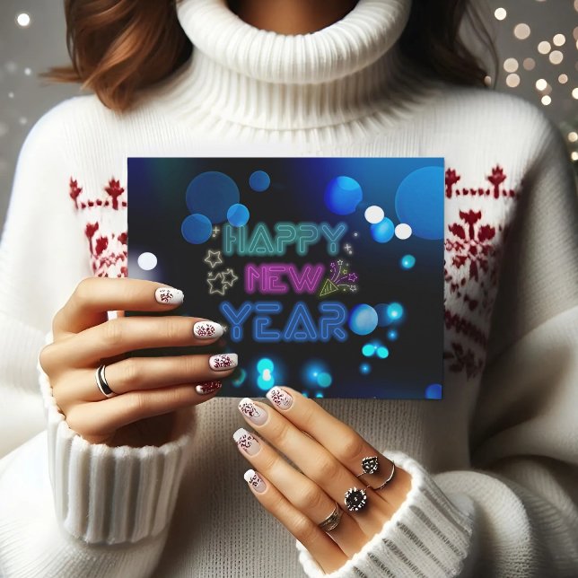 Black & Blue Midnight Sparkle Neon Glow New Year  Postcard (Creator Uploaded)