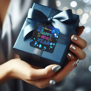 Black & Blue Midnight Sparkle Neon Glow New Year Square Sticker