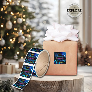 Black & Blue Midnight Sparkle Neon Glow New Year Square Sticker