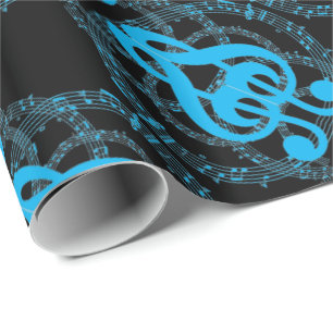Black & Blue Mirror Image Music Wrapping Paper