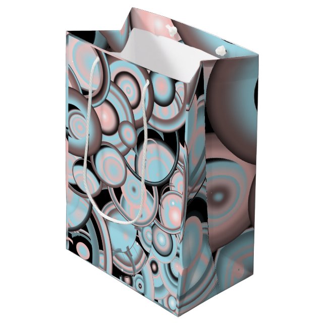 Black Blue Mocha Pink Gradient Concentric Circle Medium Gift Bag (Front Angled)