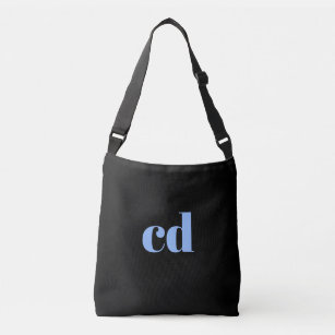 Black blue monogram initials elegant modern crossbody bag