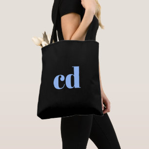 Black blue monogram initials elegant modern tote bag