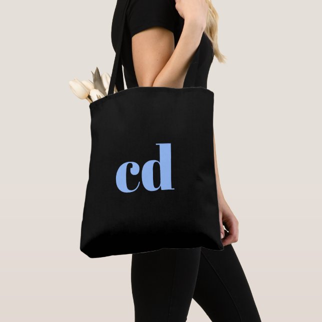 Black blue monogram initials elegant modern tote bag (Close Up)