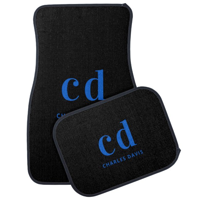Black blue monogram name car floor mat (Set)