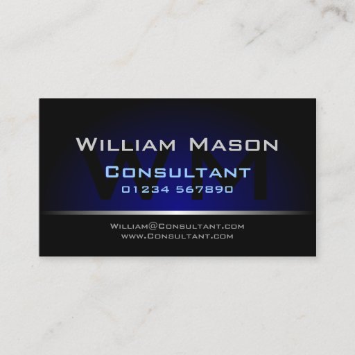 Customizable Black Blue Monogram Professional - Business Card