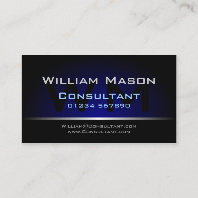 Black Blue Monogram Professional - Business Card (Front)