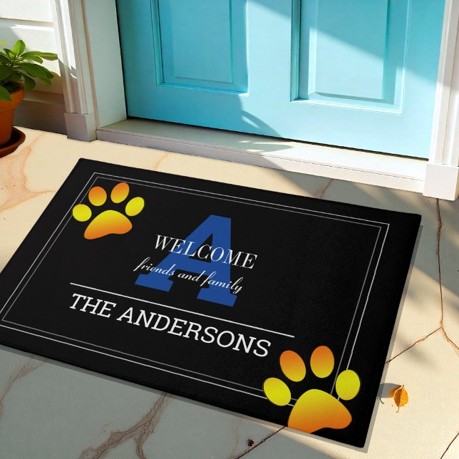 Black / Blue Monogrammed Family Custom / Paws SM Doormat (Creator Uploaded)
