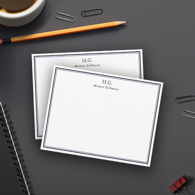 Black Blue Monogrammed Note Card (Creator Uploaded)