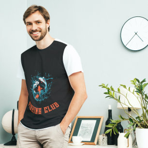 Black Blue Moving Fishes Fishing Club T-Shirt
