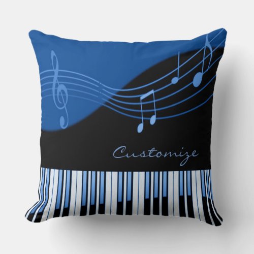 Black  Blue Musical Melody Throw Pillow