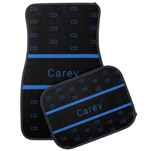 Black blue name initials car floor mat