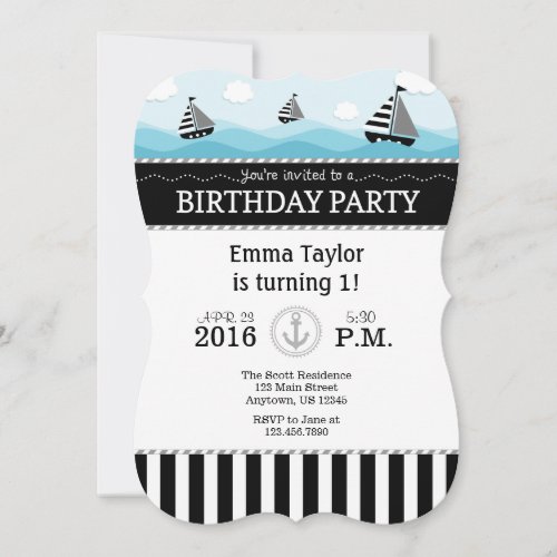 Black Blue Nautical Birthday Invitation