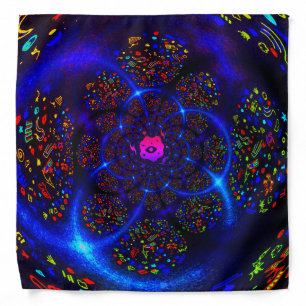 Black Blue Neon Cosmic Fractal Art Bandana