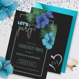 Black Blue Neon Tropical Engagement Party Invitation