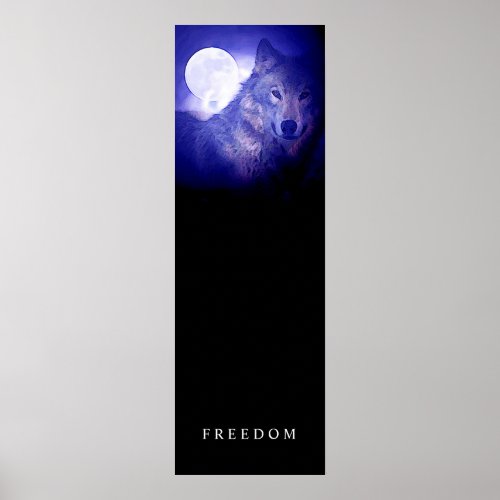 Black Blue Night Freedom Wolf Fullmoon Door Poster