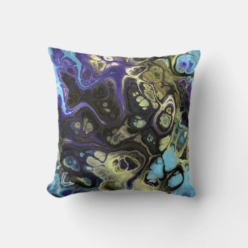 Black blue olive green abstract tie dye marble throw pillow