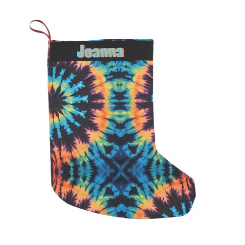 Black Blue Orange Pink Tie Dye Double Sided Small Christmas Stocking