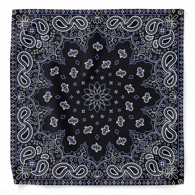 Black Blue Paisley Pattern Bandana (Front)