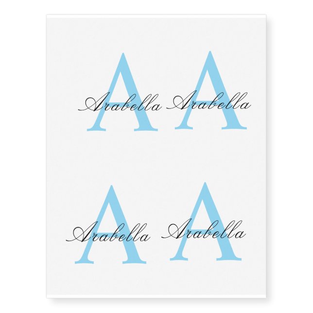  Black Blue  Personalized Monogram  Name  Temporary Tattoos (Front)