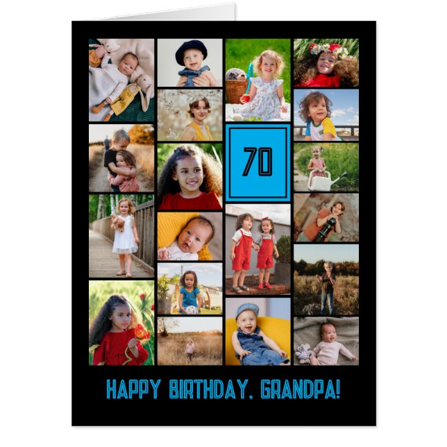 Black Blue Photo Collage Happy Birthday Grandpa Card (Front)