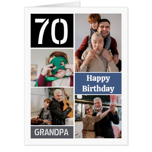 Black Blue Photo Collage Happy Birthday Grandpa Card