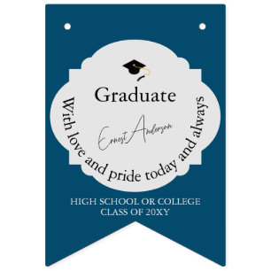 Black Blue Photo Congrats Grad Graduate Graduation Bunting Flags