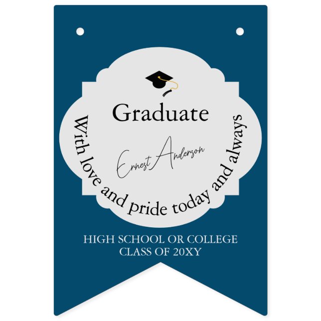Black Blue Photo Congrats Grad Graduate Graduation Bunting Flags (Tenth Flag)