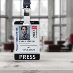 Black Blue Photo & Larger Logo Press ID Badge