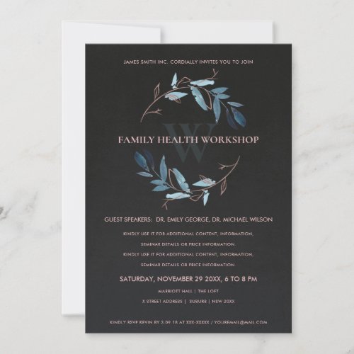 BLACK BLUE PINK FAUNA WREATH WORKSHOP EVENT INVITE