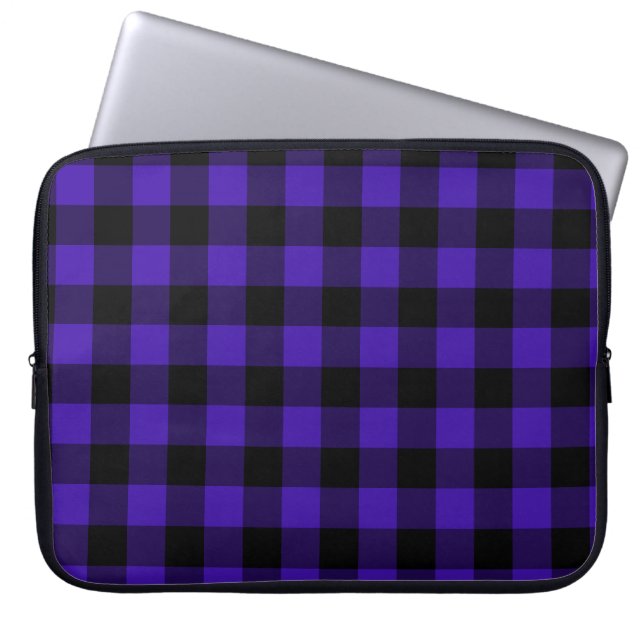 Black Blue Plaid Check Laptop Sleeve (Front)