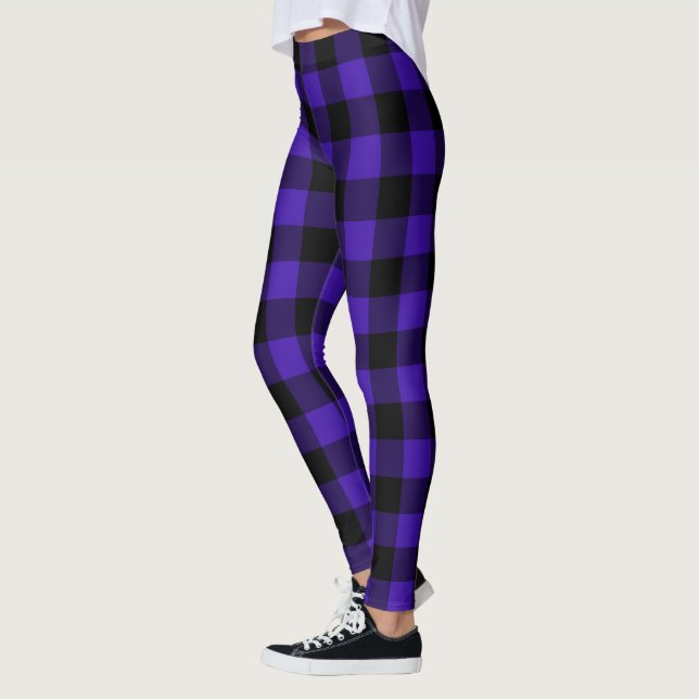 Black Blue Plaid Tartan Leggings (Left)