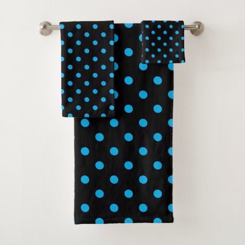 Black Blue Polka Dot Bath Towel Set