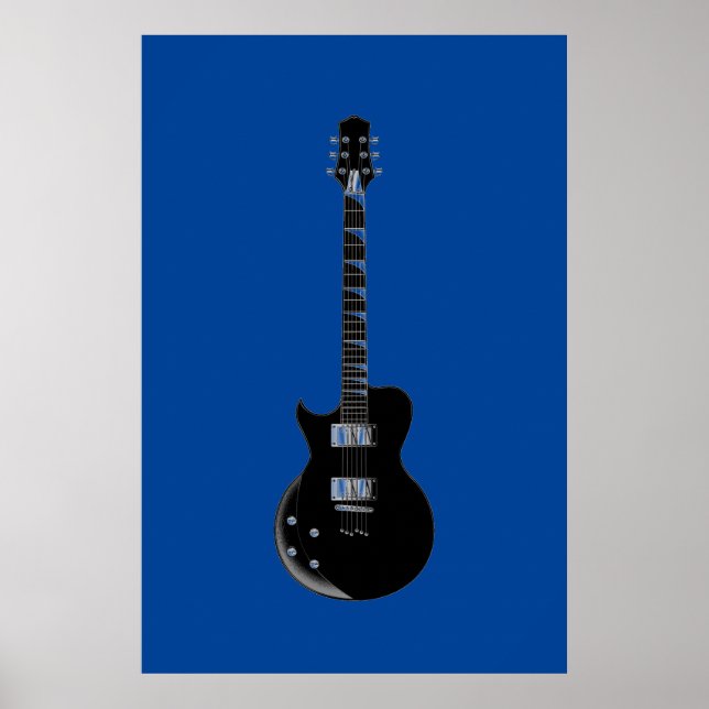 Black Blue Pop Art Electric Guitar Poster (Front)