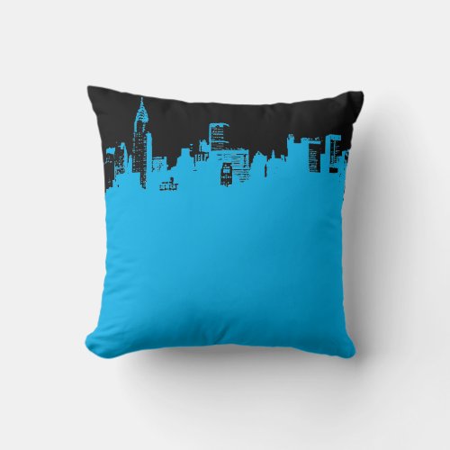 Black Blue Pop Art New York City Throw Pillow